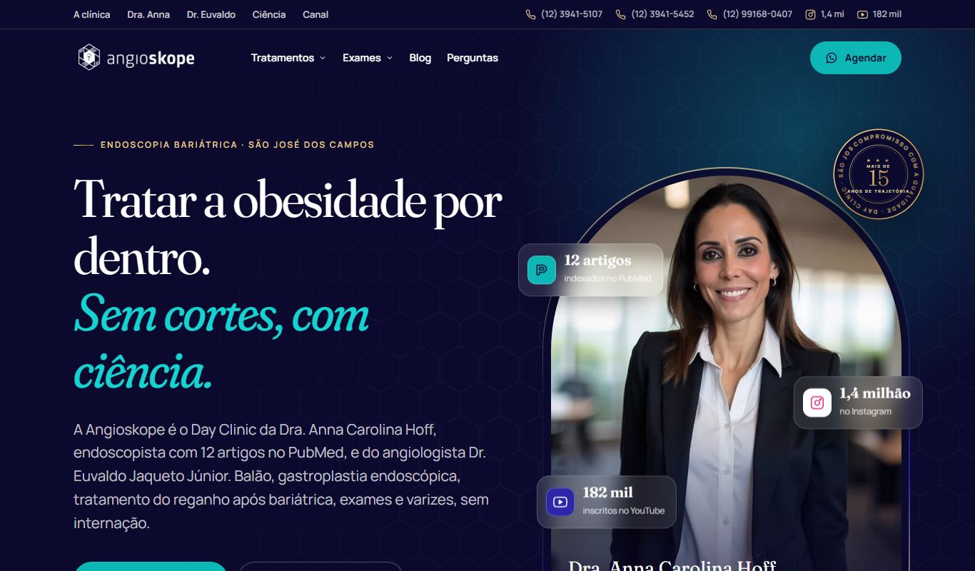 Página inicial do site Clínica Angioskope