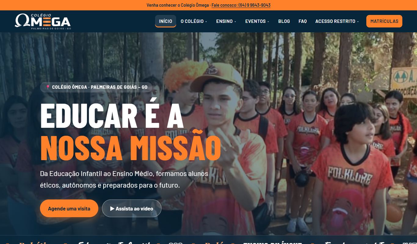 Página inicial do site Colégio Ômega
