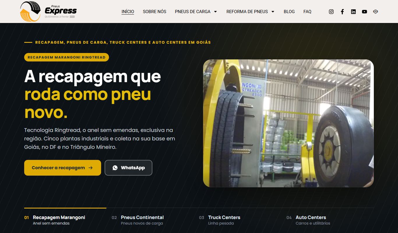 Página inicial do site Pneus Express
