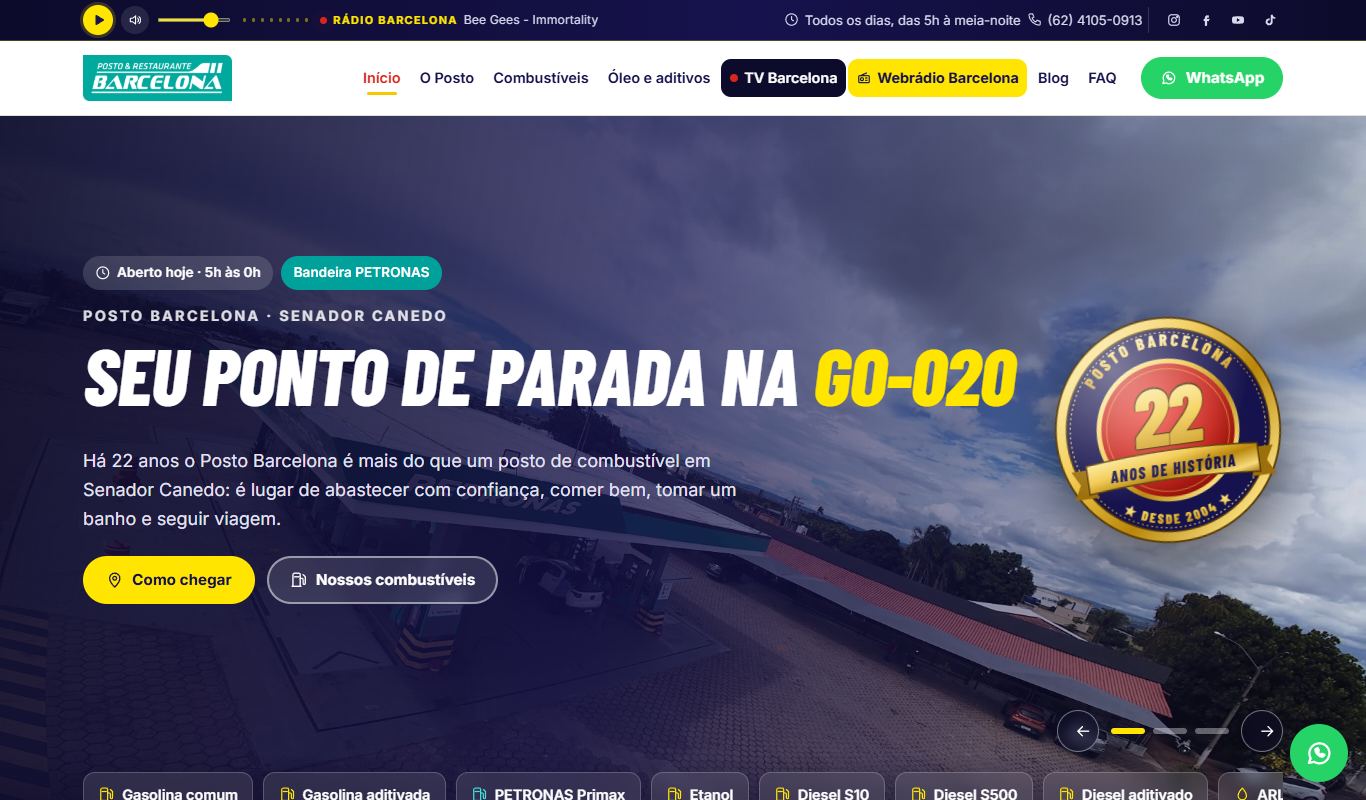 Página inicial do site Posto Barcelona